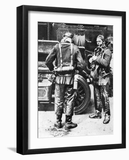 Firefighters Donning Smoke Helmets, Farringdon Street Rubber Works, London, 1926-1927-null-Framed Giclee Print