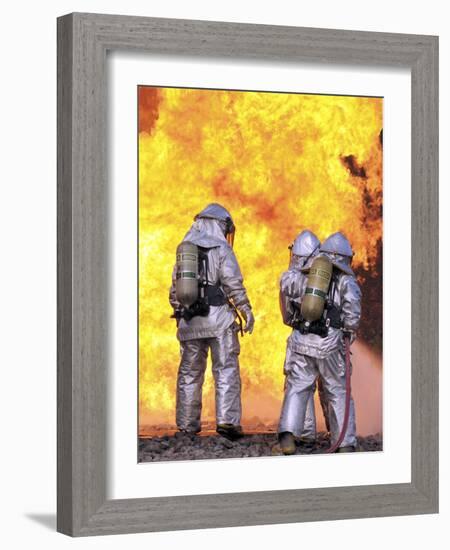 Firefighters Extinguish an Aircraft Fire During a Training Exercise-Stocktrek Images-Framed Photographic Print