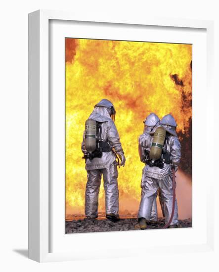 Firefighters Extinguish an Aircraft Fire During a Training Exercise-Stocktrek Images-Framed Photographic Print