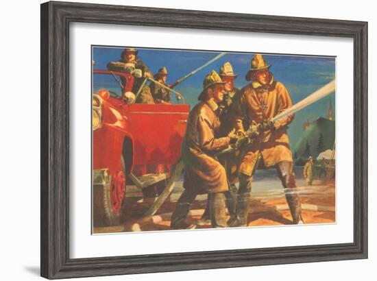 Firefighters Manning the Hoses-null-Framed Art Print