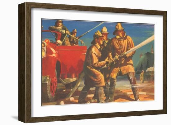 Firefighters Manning the Hoses-null-Framed Art Print