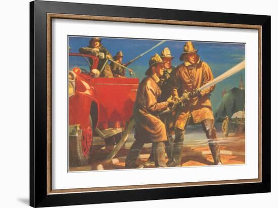 Firefighters Manning the Hoses-null-Framed Art Print
