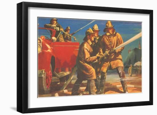 Firefighters Manning the Hoses-null-Framed Art Print