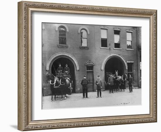 Firefighters Posing in Front of their Firehouse-Allan Grant-Framed Photographic Print