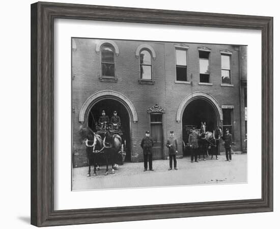 Firefighters Posing in Front of their Firehouse-Allan Grant-Framed Photographic Print