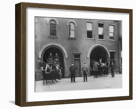 Firefighters Posing in Front of their Firehouse-Allan Grant-Framed Photographic Print