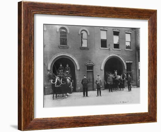 Firefighters Posing in Front of their Firehouse-Allan Grant-Framed Photographic Print