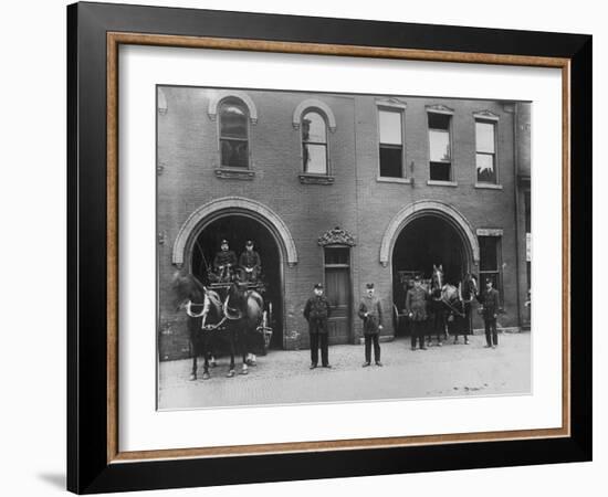 Firefighters Posing in Front of their Firehouse-Allan Grant-Framed Photographic Print