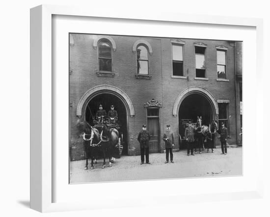 Firefighters Posing in Front of their Firehouse-Allan Grant-Framed Photographic Print