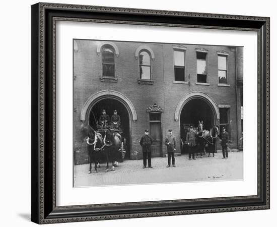 Firefighters Posing in Front of their Firehouse-Allan Grant-Framed Photographic Print