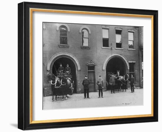 Firefighters Posing in Front of their Firehouse-Allan Grant-Framed Photographic Print