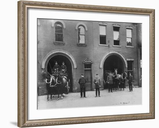 Firefighters Posing in Front of their Firehouse-Allan Grant-Framed Photographic Print