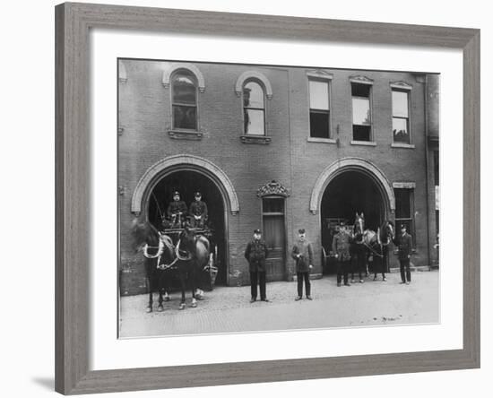 Firefighters Posing in Front of their Firehouse-Allan Grant-Framed Photographic Print