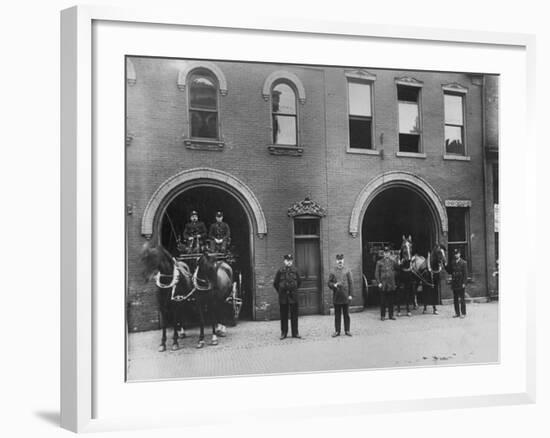 Firefighters Posing in Front of their Firehouse-Allan Grant-Framed Photographic Print