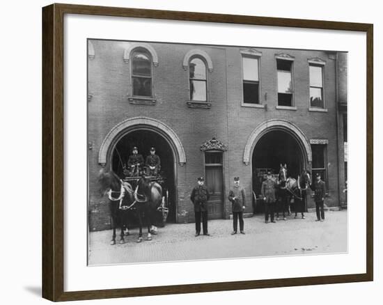 Firefighters Posing in Front of their Firehouse-Allan Grant-Framed Photographic Print