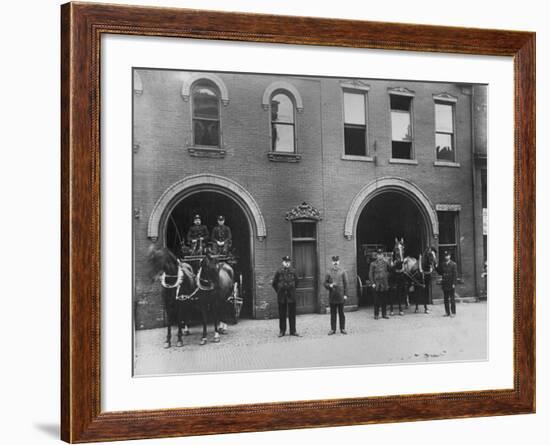 Firefighters Posing in Front of their Firehouse-Allan Grant-Framed Photographic Print