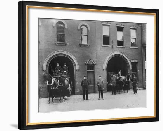 Firefighters Posing in Front of their Firehouse-Allan Grant-Framed Photographic Print