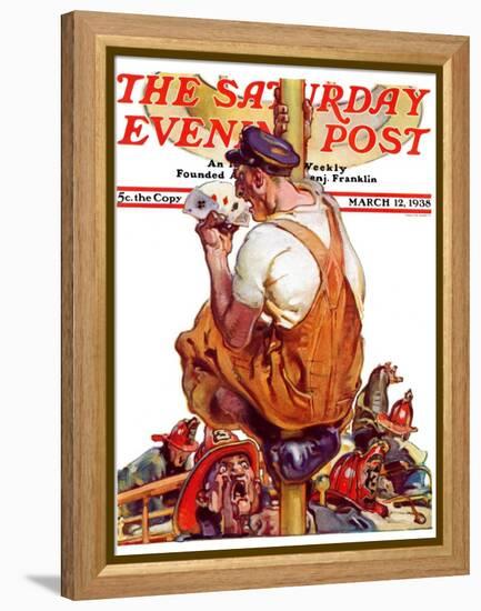 "Fireman with Winning Hand," Saturday Evening Post Cover, March 12, 1938-Samuel Nelson Abbott-Framed Premier Image Canvas