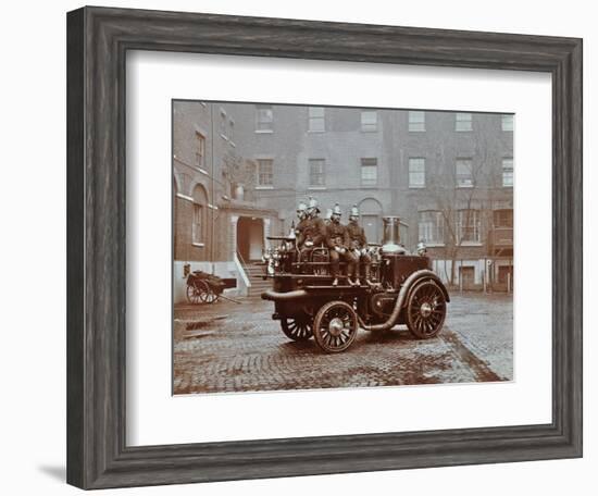 Firemen Aboard a Motor Steamer, London Fire Brigade Headquarters, London, 1909-null-Framed Photographic Print