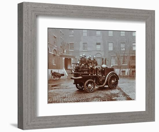 Firemen Aboard a Motor Steamer, London Fire Brigade Headquarters, London, 1909-null-Framed Photographic Print