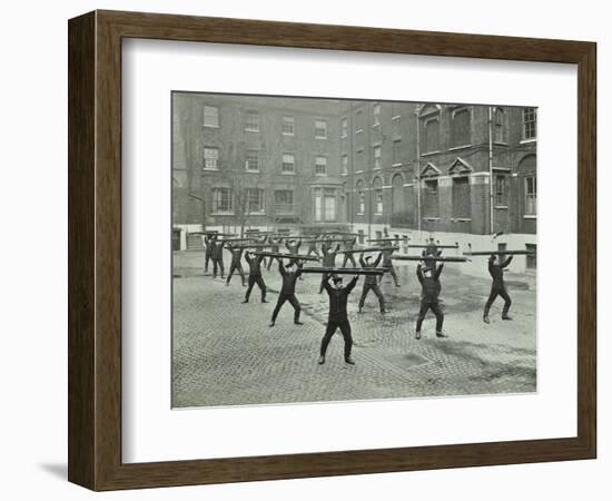 Firemen Carrying Out Scaling Ladder Drill, London Fire Brigade Headquarters, 1910-null-Framed Photographic Print