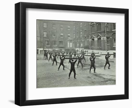 Firemen Carrying Out Scaling Ladder Drill, London Fire Brigade Headquarters, 1910-null-Framed Photographic Print