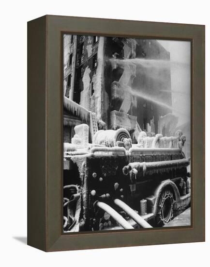 Firemen Fighting a Fire During Icy Weather-Al Fenn-Framed Premier Image Canvas