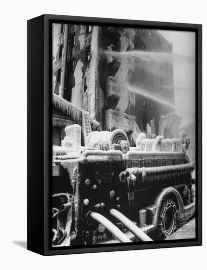 Firemen Fighting a Fire During Icy Weather-Al Fenn-Framed Premier Image Canvas