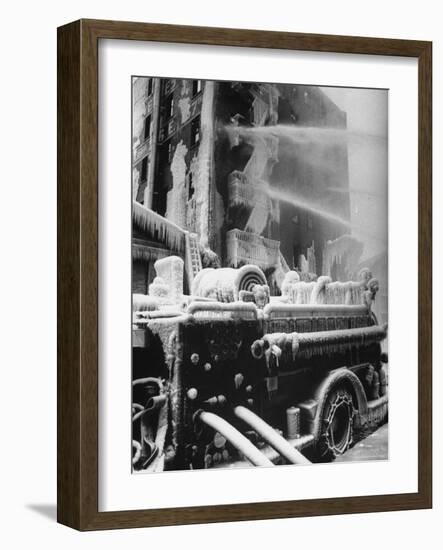 Firemen Fighting a Fire During Icy Weather-Al Fenn-Framed Photographic Print