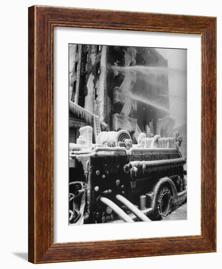 Firemen Fighting a Fire During Icy Weather-Al Fenn-Framed Photographic Print