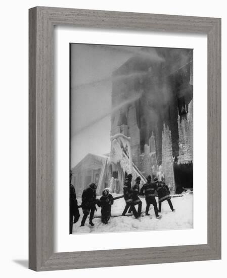 Firemen Fighting a Fire During Icy Weather-Al Fenn-Framed Photographic Print