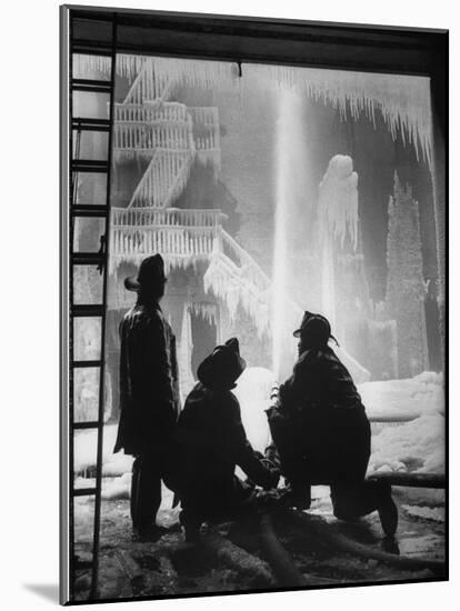 Firemen Fighting a Fire During Icy Weather-Al Fenn-Mounted Photographic Print