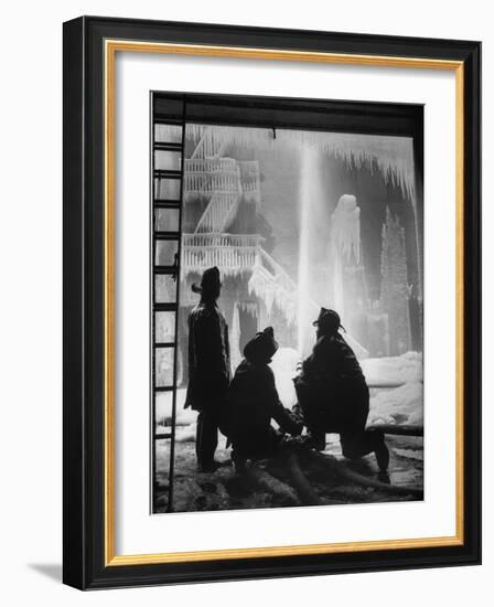 Firemen Fighting a Fire During Icy Weather-Al Fenn-Framed Photographic Print