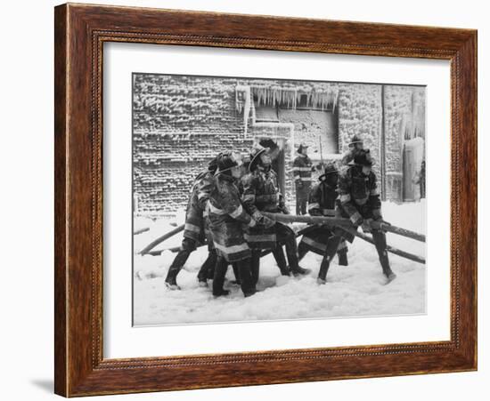 Firemen Fighting a Fire During Icy Weather-Al Fenn-Framed Photographic Print