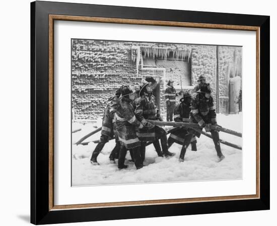 Firemen Fighting a Fire During Icy Weather-Al Fenn-Framed Photographic Print