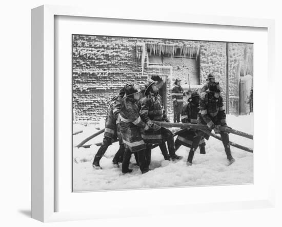 Firemen Fighting a Fire During Icy Weather-Al Fenn-Framed Photographic Print