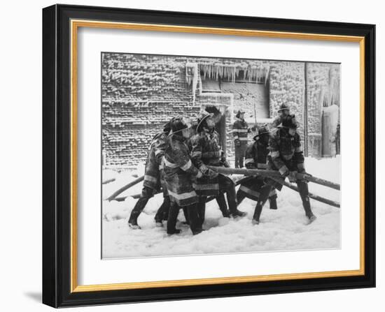 Firemen Fighting a Fire During Icy Weather-Al Fenn-Framed Photographic Print