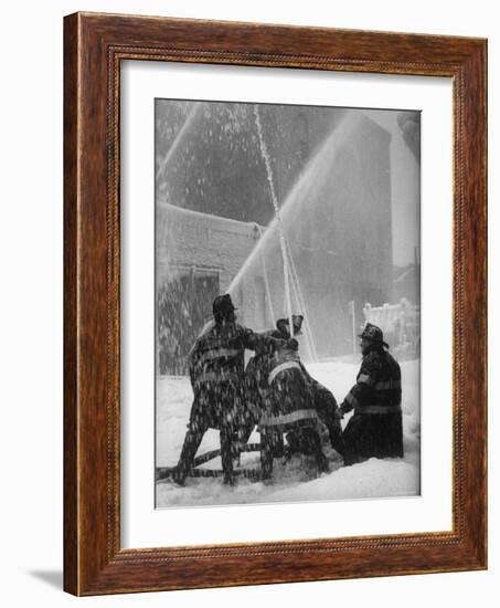 Firemen Fighting a Fire During Icy Weather-Al Fenn-Framed Photographic Print