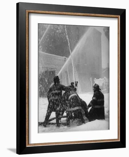 Firemen Fighting a Fire During Icy Weather-Al Fenn-Framed Photographic Print