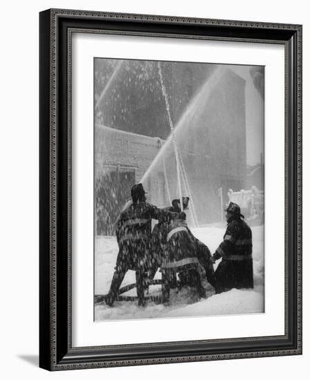 Firemen Fighting a Fire During Icy Weather-Al Fenn-Framed Photographic Print