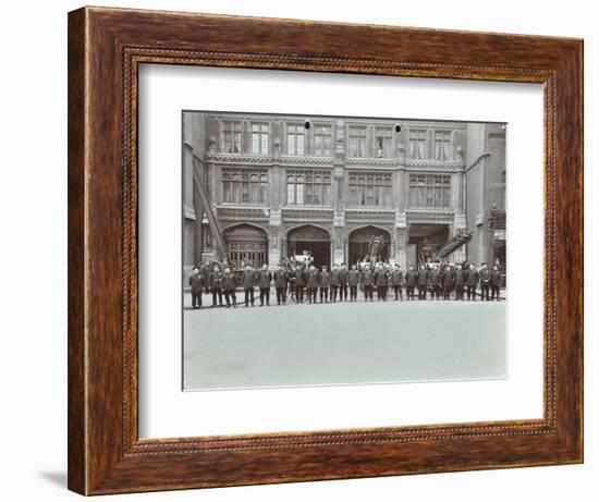 Firemen Lined Up Outside Bishopsgate Fire Station, Bishopsgate, City of London, 1908-null-Framed Photographic Print