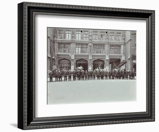 Firemen Lined Up Outside Bishopsgate Fire Station, Bishopsgate, City of London, 1908-null-Framed Photographic Print