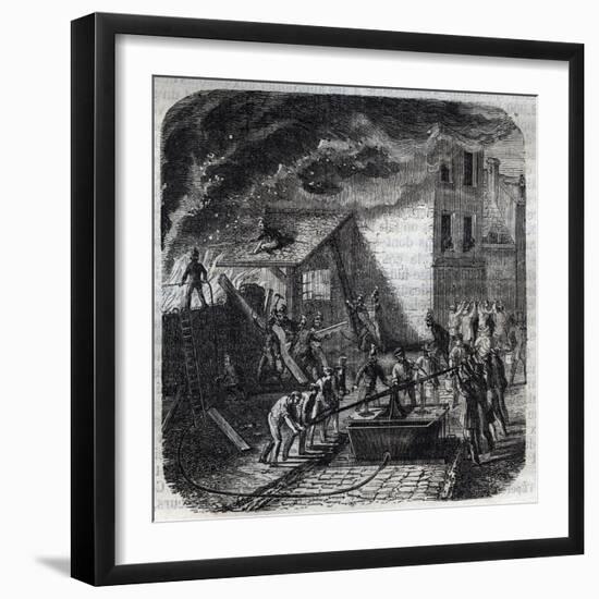 Firemen using a fire pump-French School-Framed Giclee Print