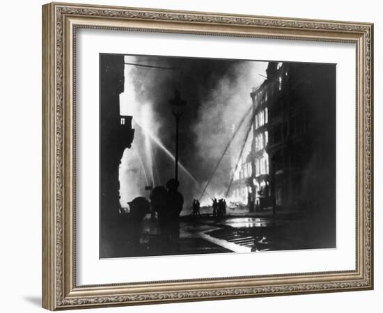 Firemen Using Hoses on the Inferno at Eastcheap London Ec at the Height of the Blitz-null-Framed Photographic Print