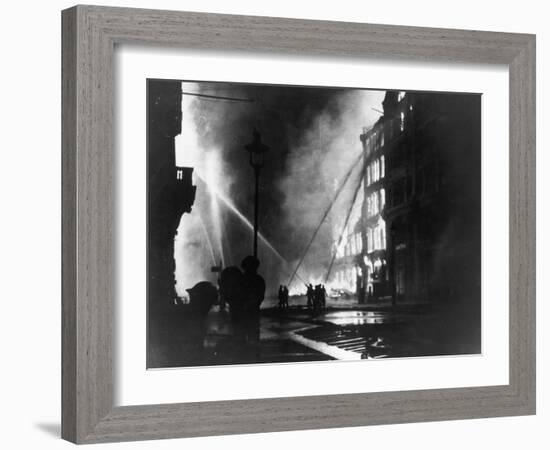 Firemen Using Hoses on the Inferno at Eastcheap London Ec at the Height of the Blitz-null-Framed Photographic Print