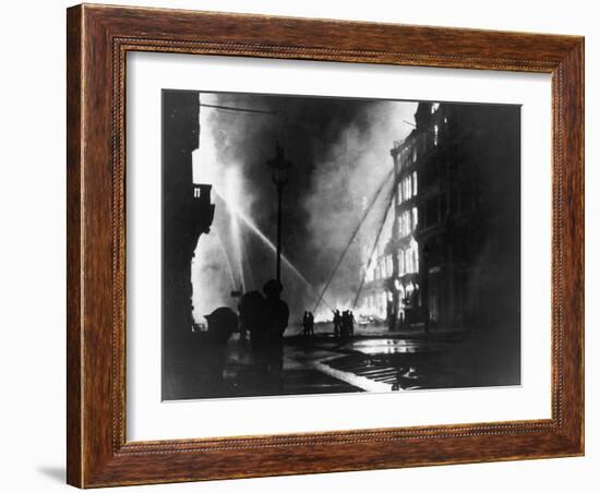 Firemen Using Hoses on the Inferno at Eastcheap London Ec at the Height of the Blitz-null-Framed Photographic Print