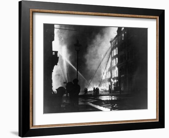 Firemen Using Hoses on the Inferno at Eastcheap London Ec at the Height of the Blitz-null-Framed Photographic Print