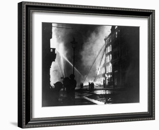 Firemen Using Hoses on the Inferno at Eastcheap London Ec at the Height of the Blitz-null-Framed Photographic Print