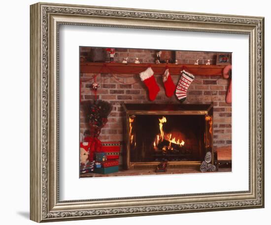 Fireplace with Christmas Stockings-Christine Lowe-Framed Photographic Print