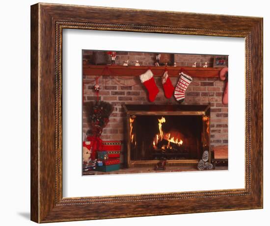 Fireplace with Christmas Stockings-Christine Lowe-Framed Photographic Print